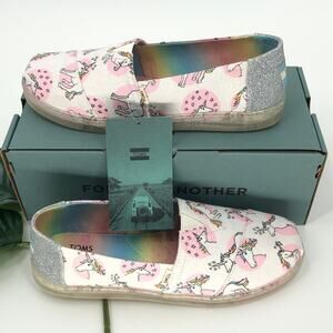 Toms Pink Pastel Glitter Shimmer Unicorn Exclusive Print Classic Slip On Shoes